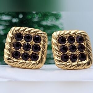 Vintage Garnet Ruby Red Square Stud Earrings Gold-tone
